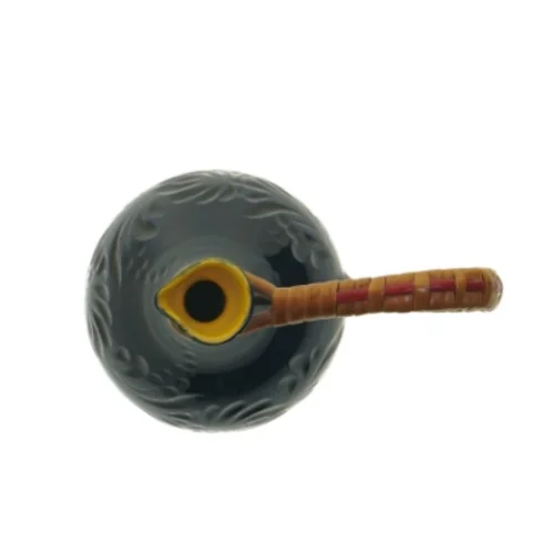 Blå keramik kande / vase med flet håndtag (str. 18 cm)