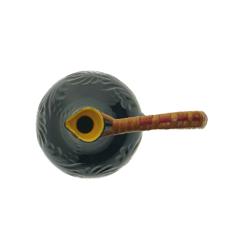 Blå keramik kande / vase med flet håndtag (str. 18 cm)