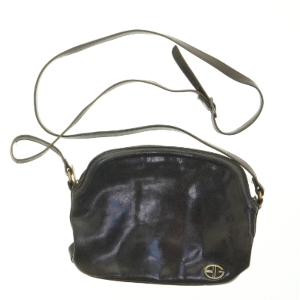 Sort læder skuldertaske fra Bon Goût (str. 27x19 cm)