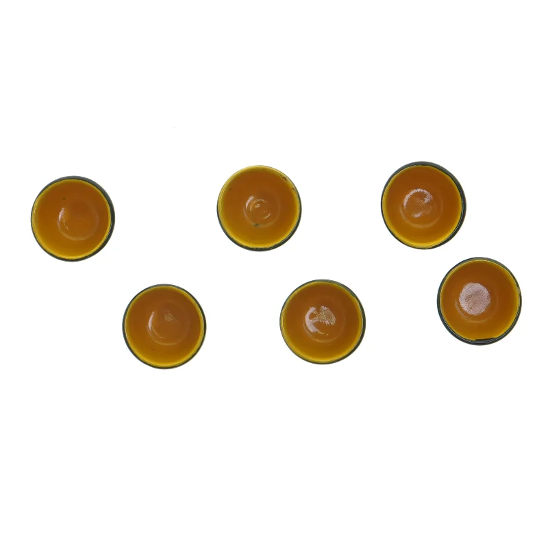 6 stk keramik blå/gule kopper / bægere (Ø 4,5 cm)