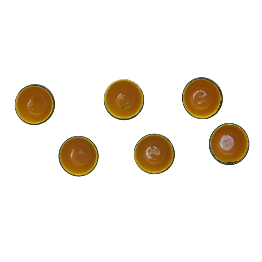 6 stk keramik blå/gule kopper / bægere (Ø 4,5 cm)