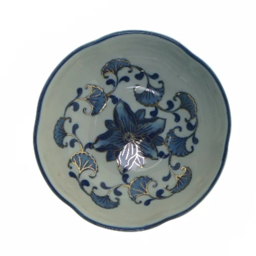 Keramisk skål med blomstermønster (str. Ø 14 cm)