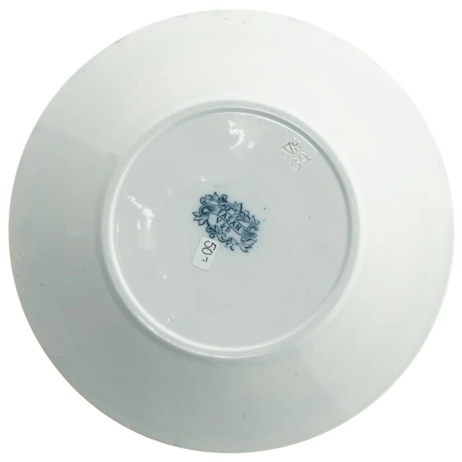 To porcelæns frokosttallerken med fuglemotiv fra Fasan (str. 20 cm)