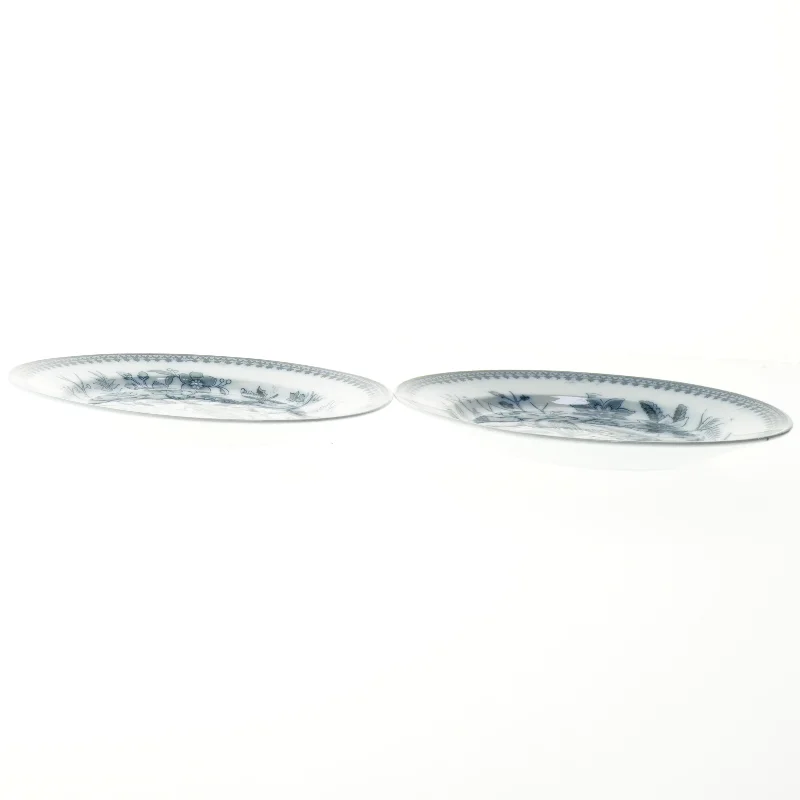To porcelæns frokosttallerken med fuglemotiv 