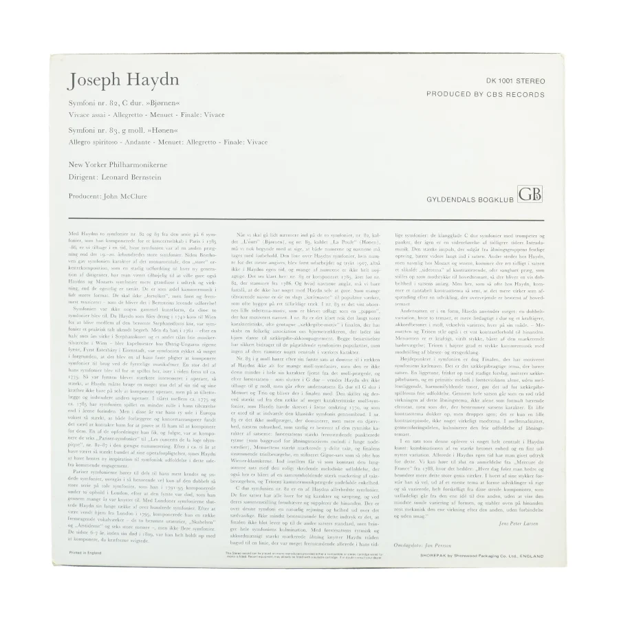 Haydn symfonier vinylplade fra CBS Records (str. 30 cm)