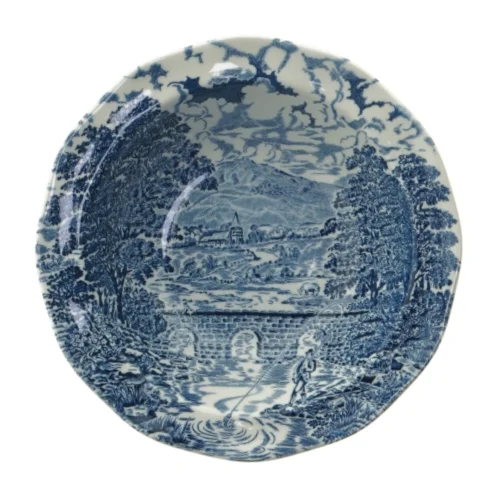 2 dybe tallerkener med blåt willow-mønster fra Bridge Scenes (str. 16 cm)