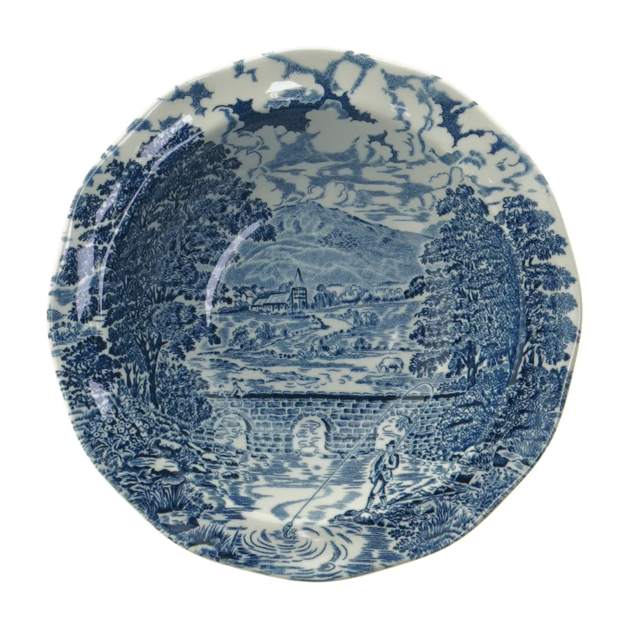 2 dybe tallerkener med blåt willow-mønster fra Bridge Scenes (str. 16 cm)