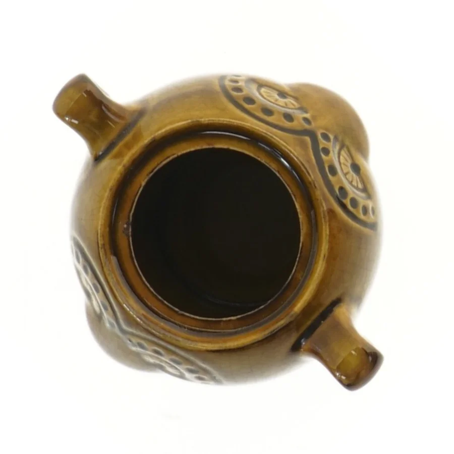 Brun keramikkrukke med låg (str. 11x11 cm)