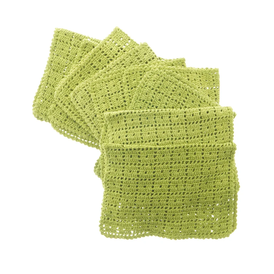 Hæklet grøn bomulds servietter (str. 26x36 cm)