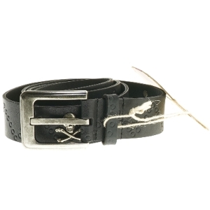 Sort læderbælte med kors og kranie logo fra Replika (str. 115 cm)