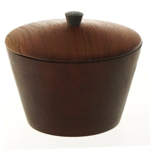 Rund låg krukke i teak træ (str. Ø 13x11 cm)