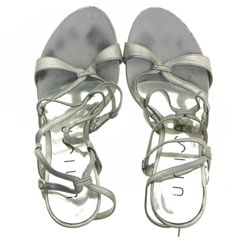 Unisa skind sølv sandaler med hæl (str. 39 )