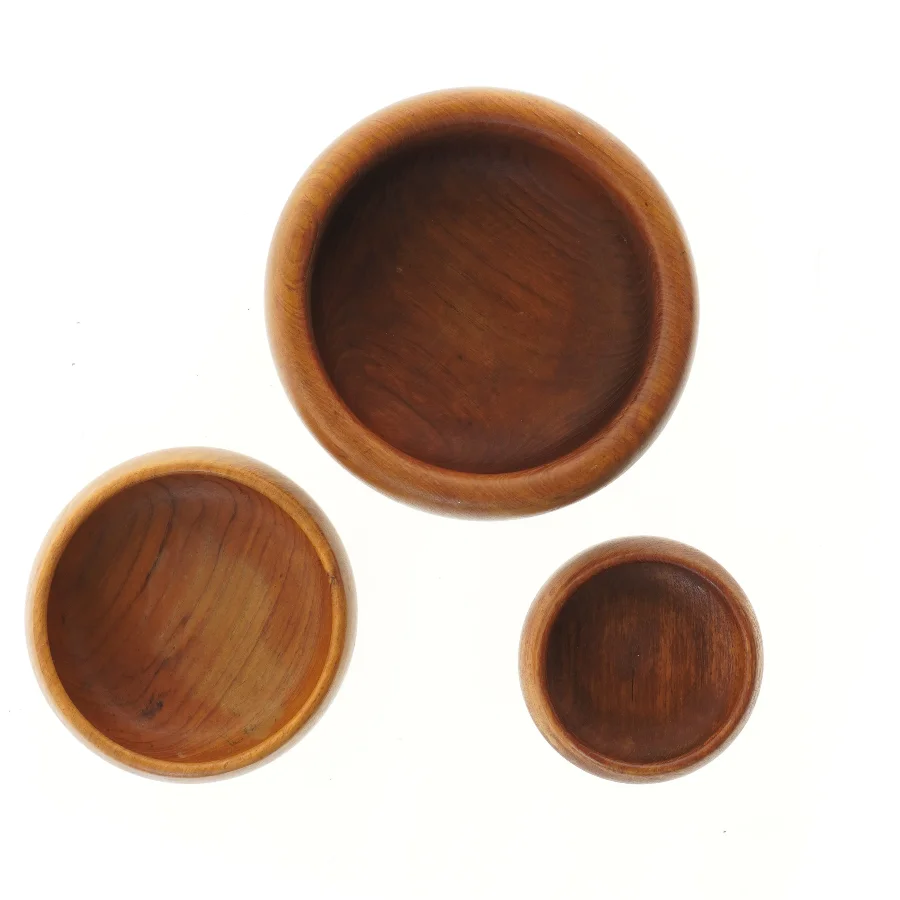 3 vintage / retro skåle i teak træ (str. Ø 25x10&19x7&15x5 cm)