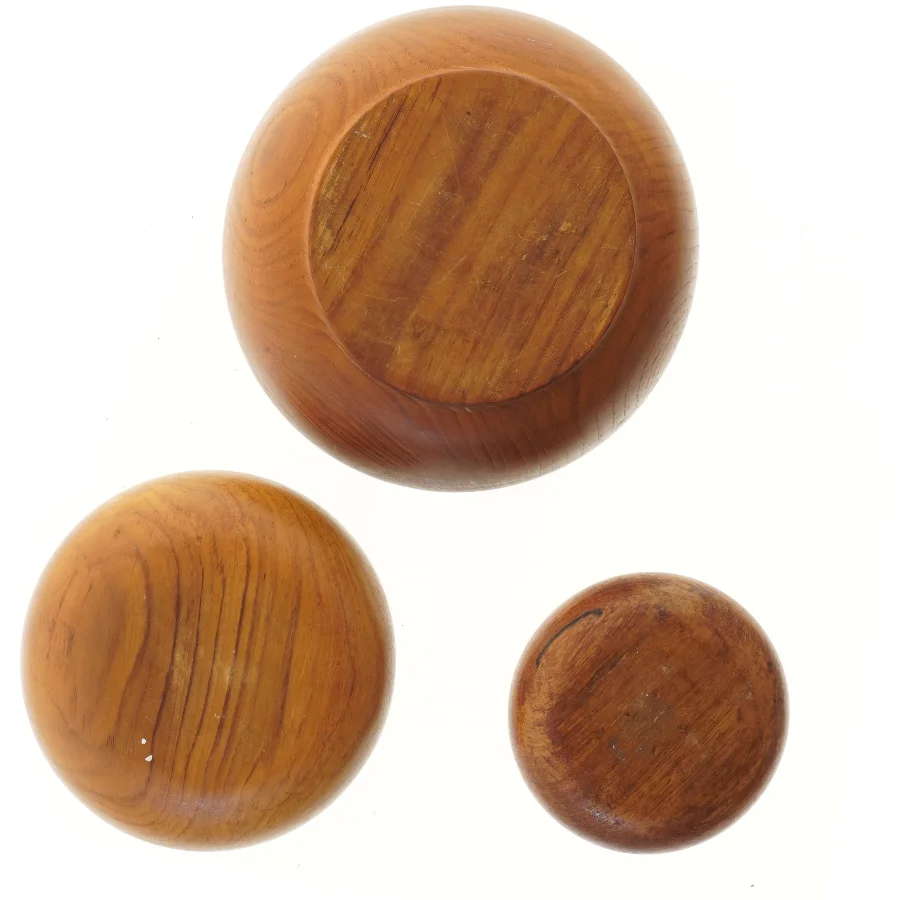 3 vintage / retro skåle i teak træ (str. Ø 25x10&19x7&15x5 cm)