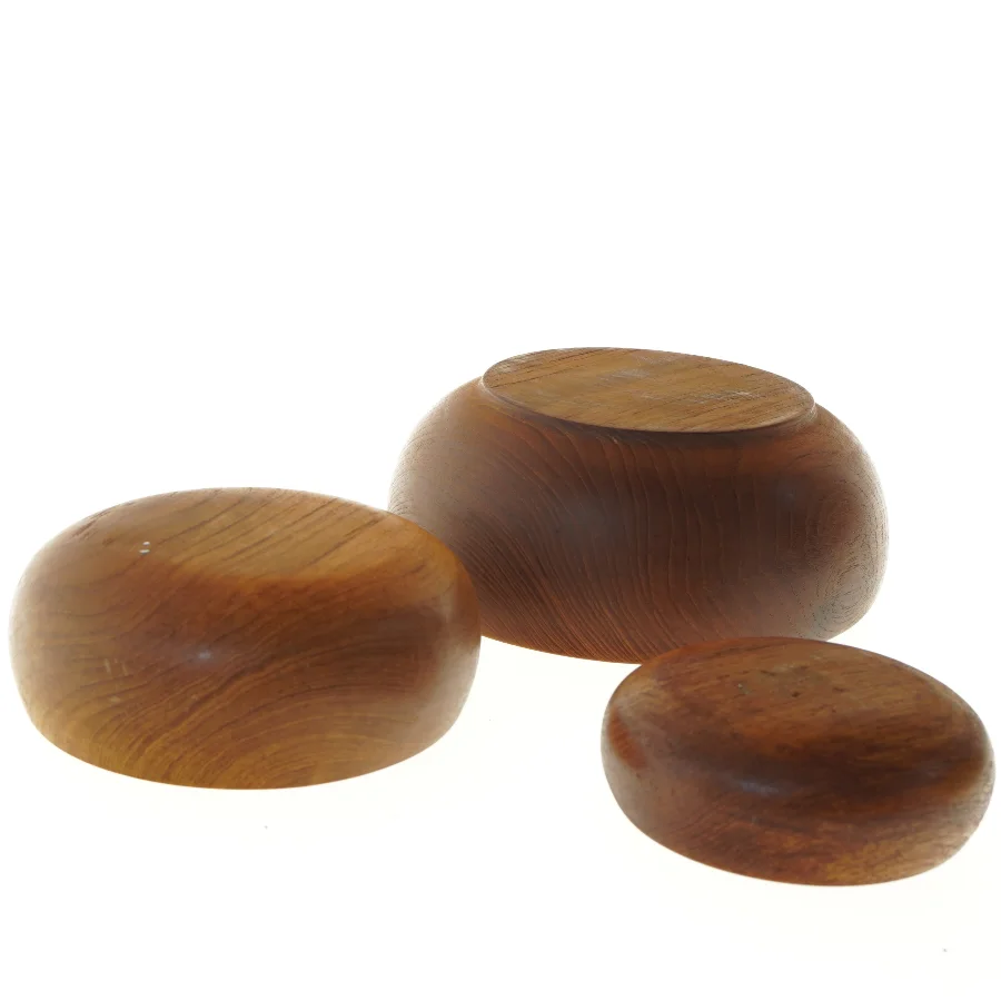 3 vintage / retro skåle i teak træ (str. Ø 25x10&19x7&15x5 cm)