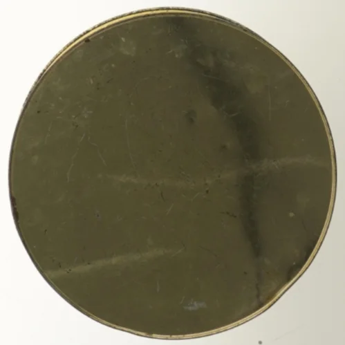 Dekorativ rund metaldåse (str. Ø 19x11,5 cm)