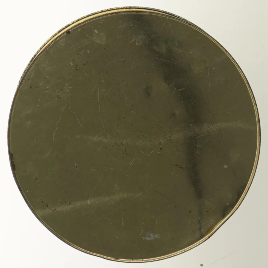 Dekorativ rund metaldåse (str. Ø 19x11,5 cm)
