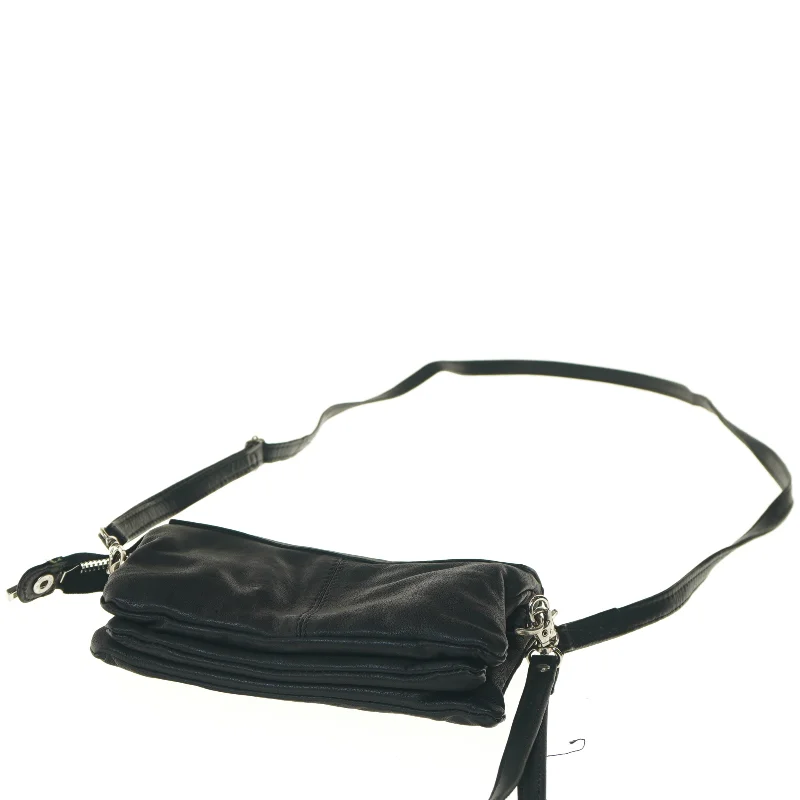 Sort læder skuldertaske (str. 12x4x19 cm)