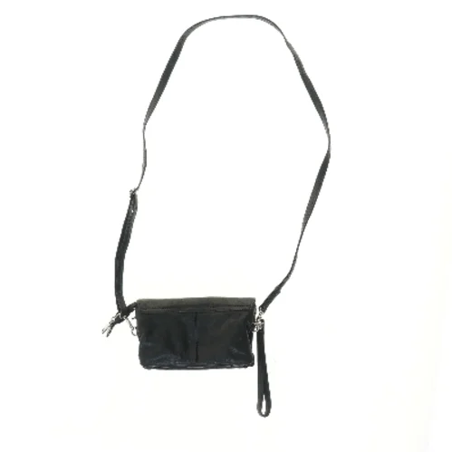 Sort læder skuldertaske (str. 12x4x19 cm)