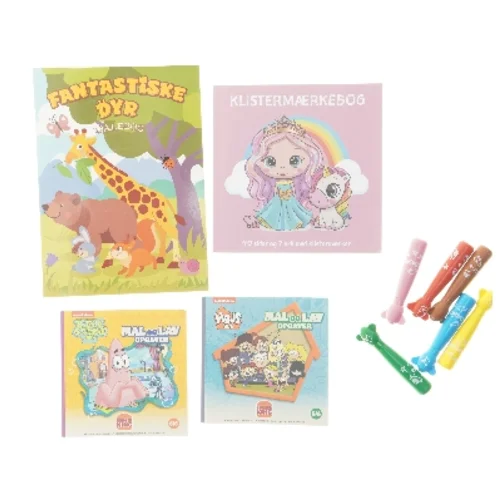 Malebøger og klistermærker sæt med farvepenne
