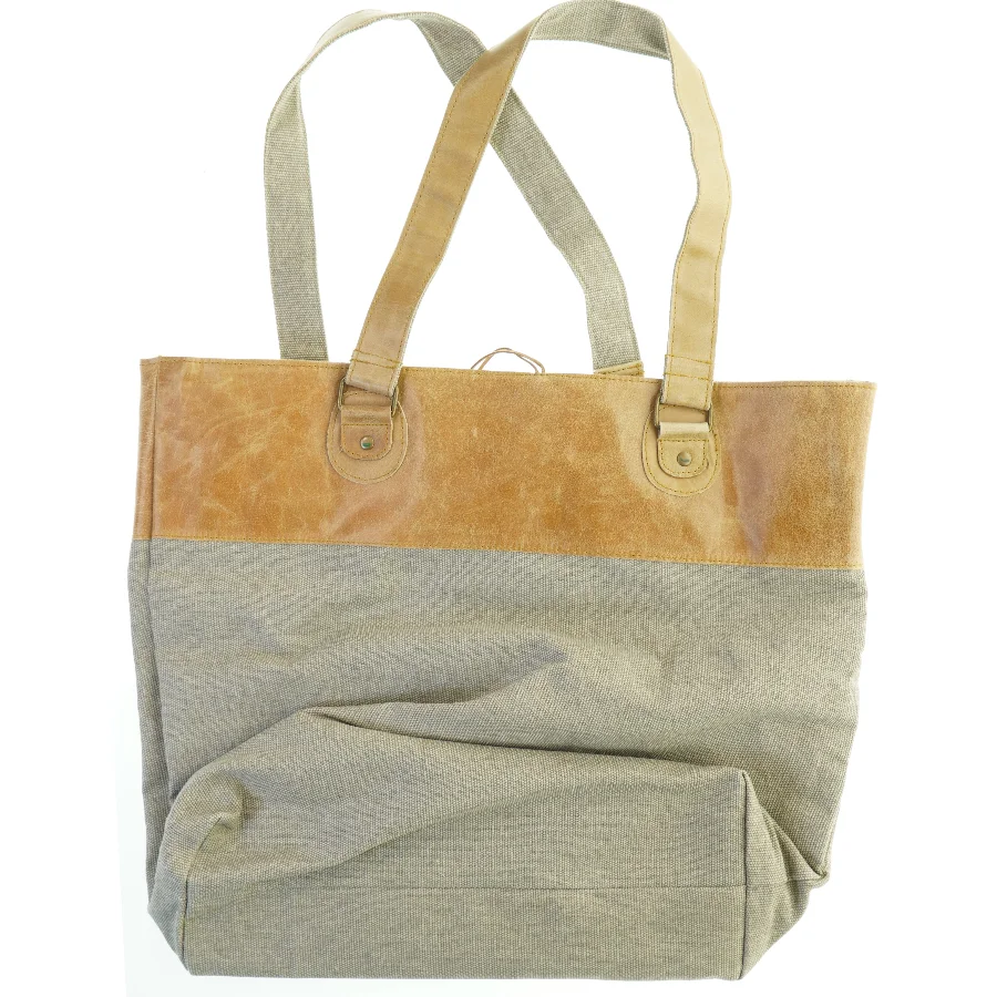 Stof og læder tote taske fra House Docter (str. 34x40 cm)