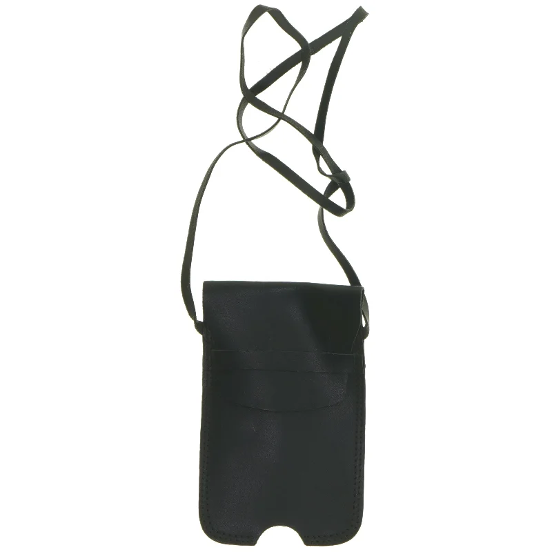 Sort læder mobiltelefon taske (str. 15x9,5 cm)