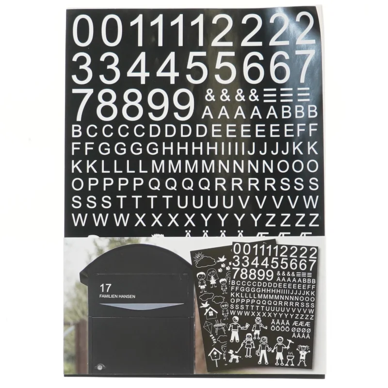 Bogstav og tal klistermærker til postkasse (str. 21x30 cm)