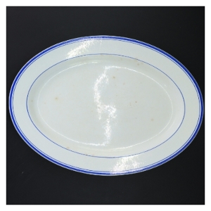 Porcelæn fad med blå kant (str. Ø 35x Ø 25 cm)