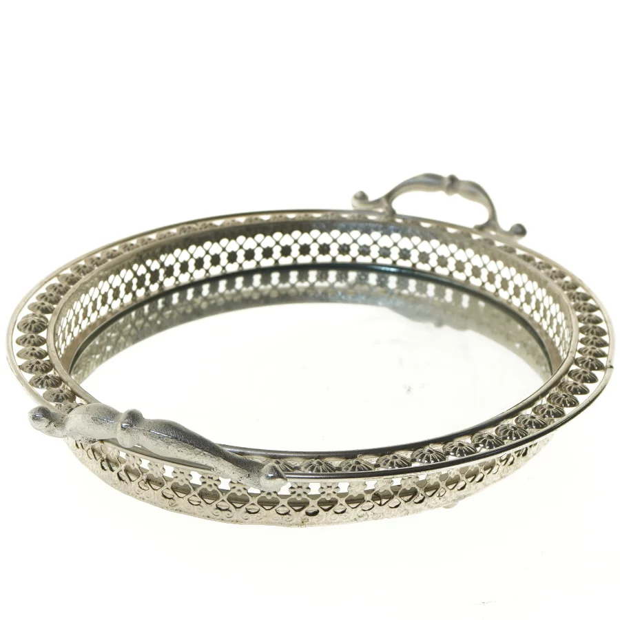 Oval dekorationsbakke med spejl (str. 51x33x7,5 cm)