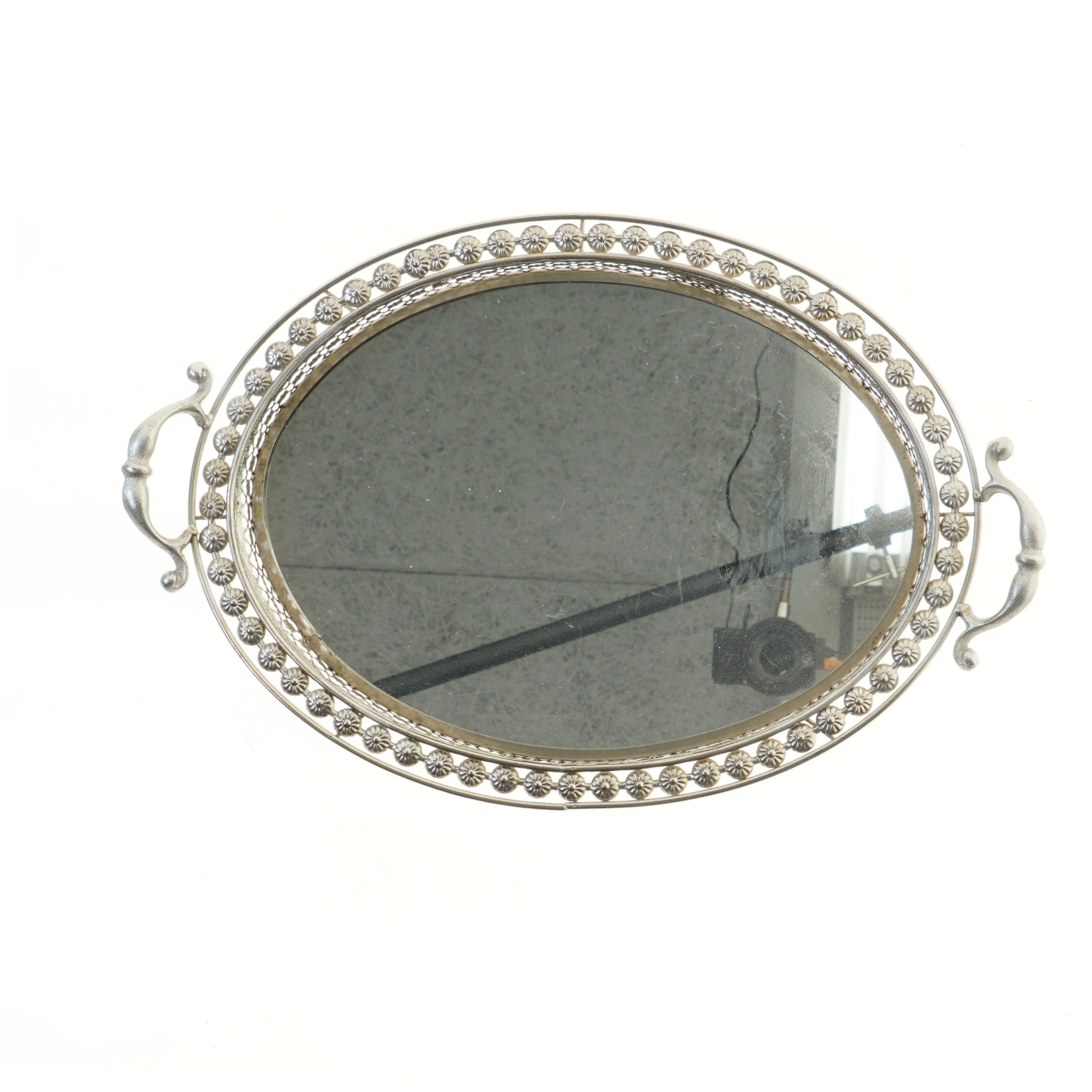 Oval dekorationsbakke med spejl (str. 51x33x7,5 cm)