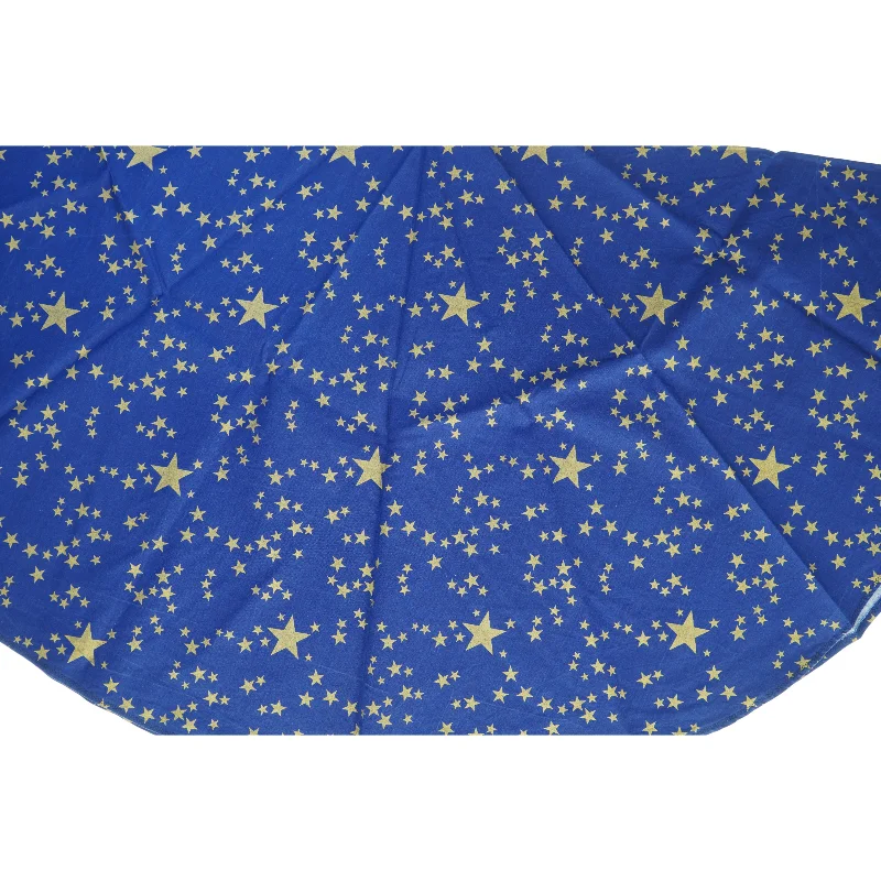 Blåt stof med guldstjerne mønster (str. 150 cm)