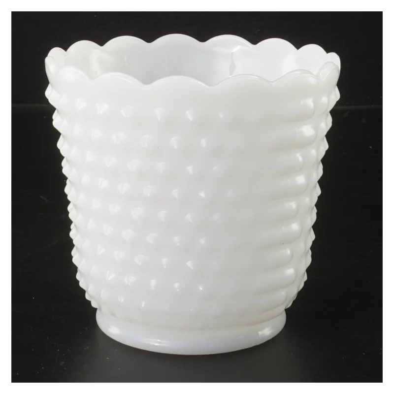 Hvid glas urtepotte med mønster (str. Ø 12,5 cm længde 12 cm)