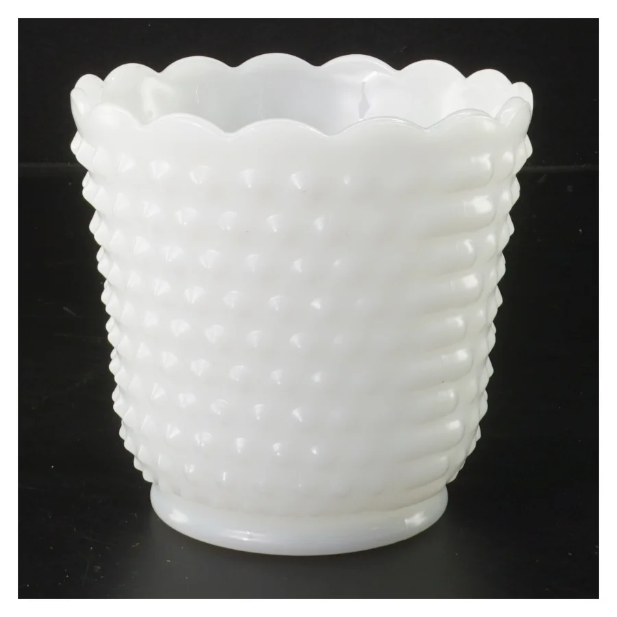 Hvid glas urtepotte med mønster (str. Ø 12,5 cm længde 12 cm)