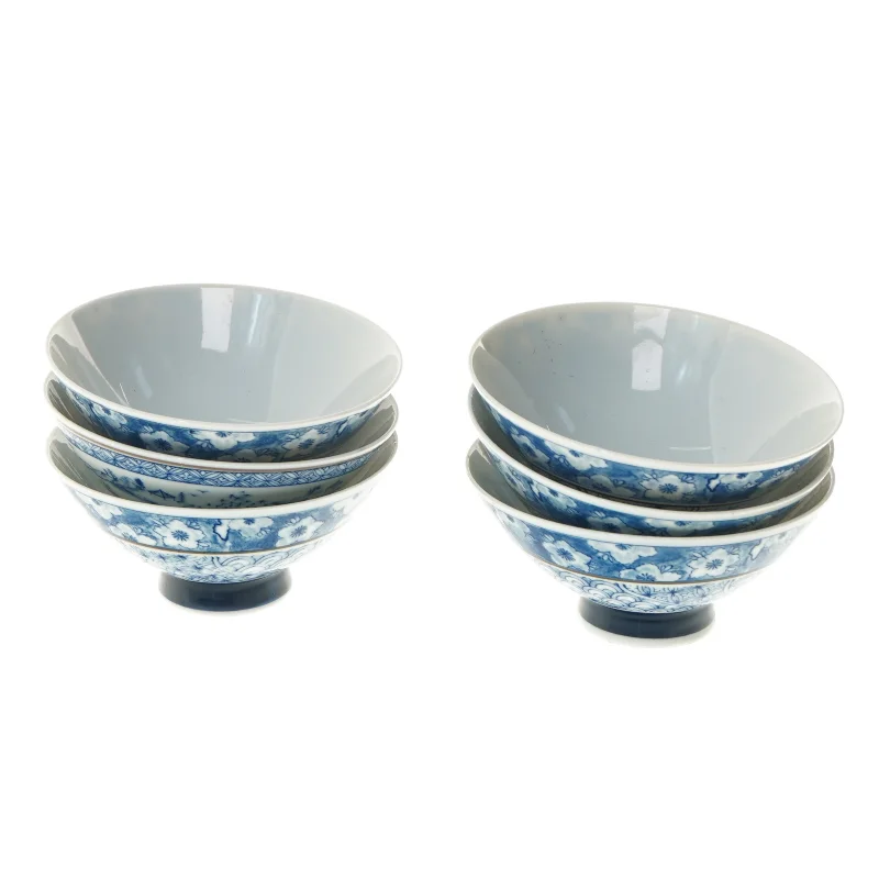 Blå- og hvidmønstrede skåle (str. 6 stk Ø 12 cm)