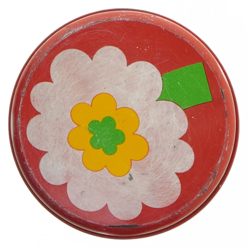 Retro dåse i metal med blomster fra Lundtofte, Copenhagen Denmark (str. Ø 10,5 cm højde 13 cm)