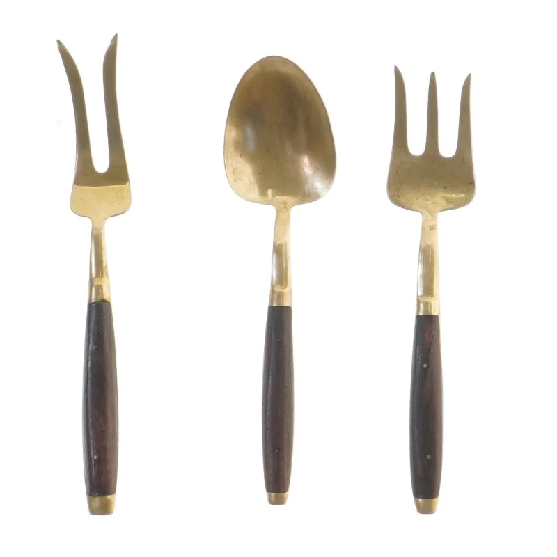 Salatsæt i messing med træhåndtag (str. 21 cm)