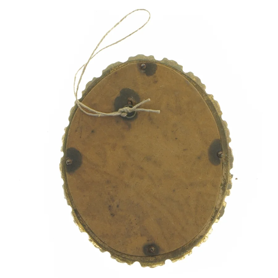 Lille ovalt vægspejl med gylden ramme (str. 16,5x13,5 cm)