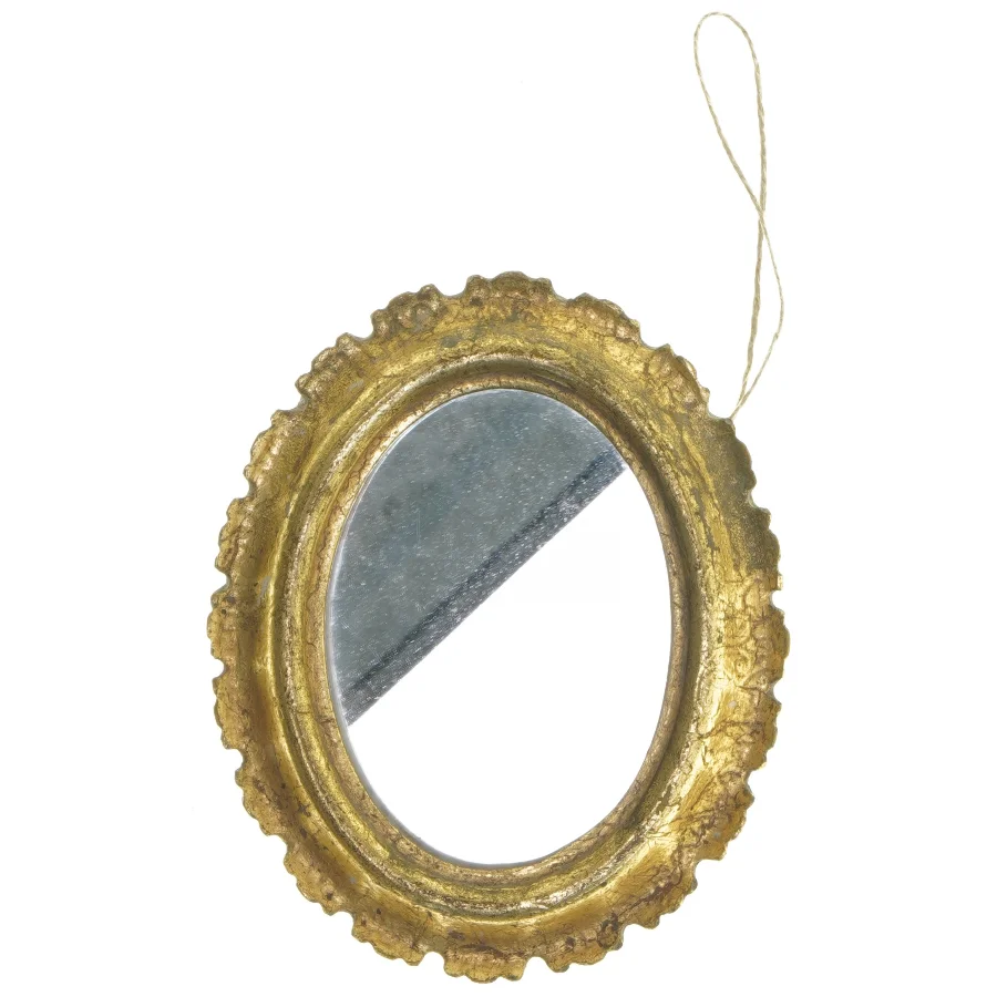 Lille ovalt vægspejl med gylden ramme (str. 16,5x13,5 cm)