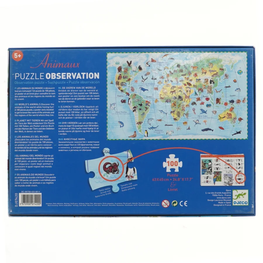 Djeco Animaux Puzzle Observation 100 brikker fra Djeco (str. 100 brikker 63x45 cm)