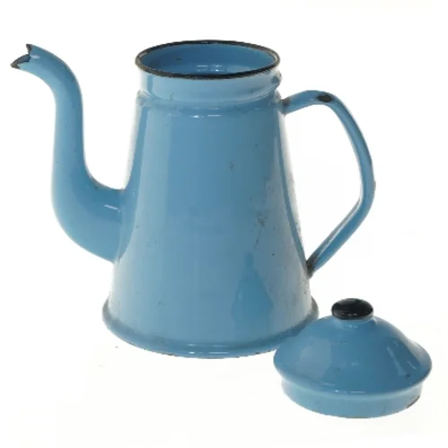 Blå emalje kaffekande med låg 18 cm (str. 18 cm)