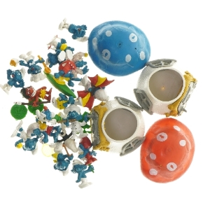Smølfe miniature figurer og svampehuse fra Smølfer (str. ca. 5 cm)