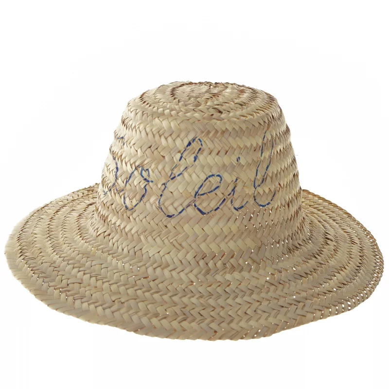 Stråhat m skrift (str. Ø 20 cm)