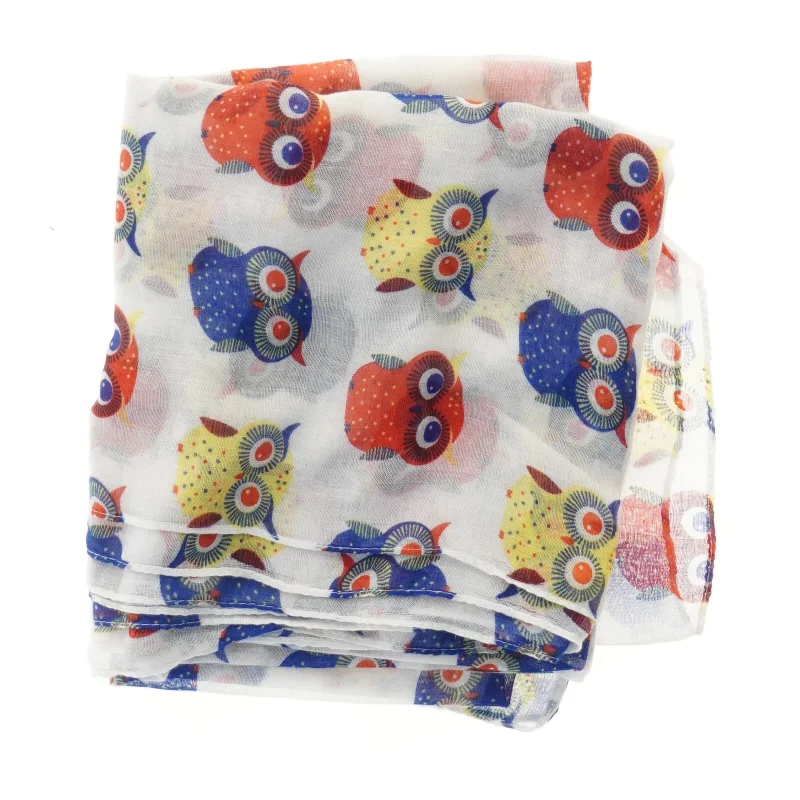 Farverigt uglemønstret tørklæde (str. 95x95 cm)