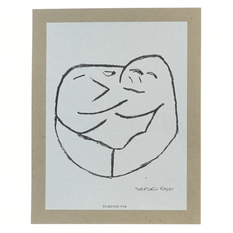 Kunsttryk af elskende par fra Jørgen Ryg (str. 30,5x24 cm)