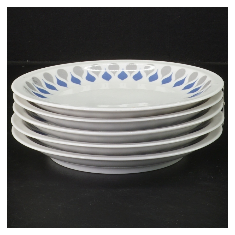 Blå dråbe fra lyngby porcelæn 5 kage tallerkener tallerkener med blå og grå mønster (str. 17 cm, 5 styk cm)