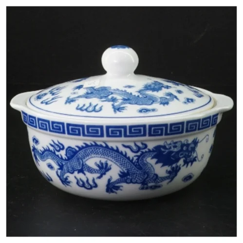 Orientalsk  Blå og hvid porcelæns skål med låg (str. 17 cm)