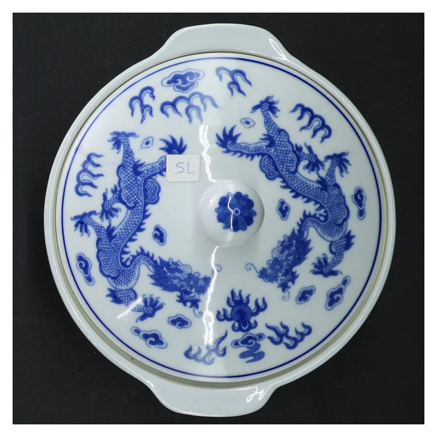 Orientalsk  Blå og hvid porcelæns skål med låg (str. 17 cm)