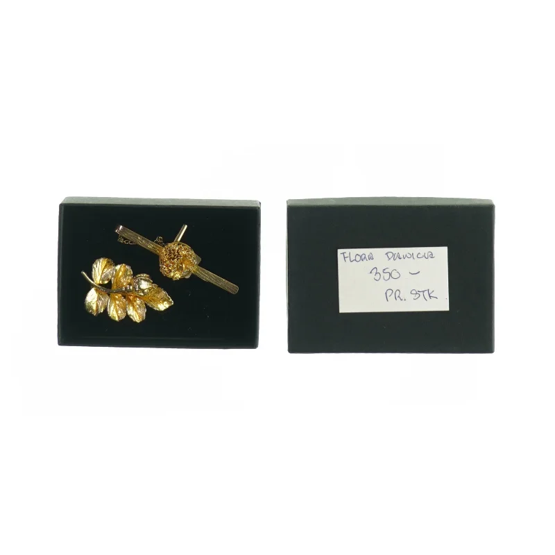 Flora Danica Slipsenål Persille samt Brosche Rosenknop  (str. 7x1x3 og 6x3 cm). 