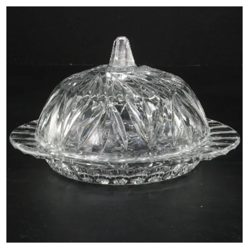 Krystal glas smørfad med låg (str. 18,5x15x10 cm)
