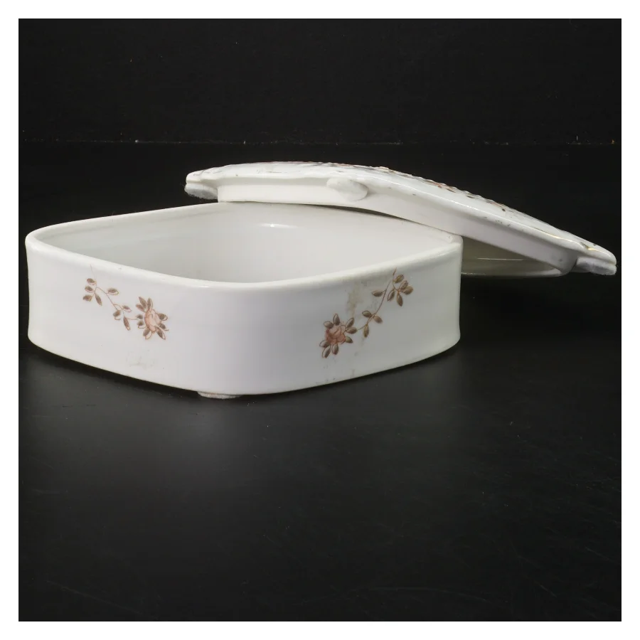 Smukt Gammelt porcelænskrin  med låg fra Bristol Garden (str. 5x17x12 cm)